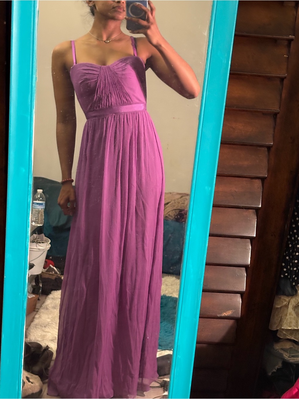BCBGMaxAzria Magenta-Purple Spaghetti-Strap Chiffon Maxi Dress